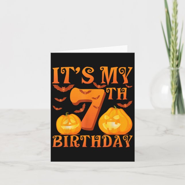 It's My 7th Birthday Pumpkins 7 Years Old Hallowee Card (Front)