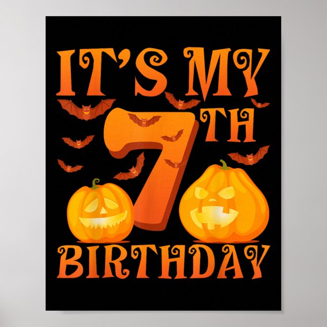 It's My 7th Birthday Pumpkins 7 Years Old Hallowee Poster (Front)