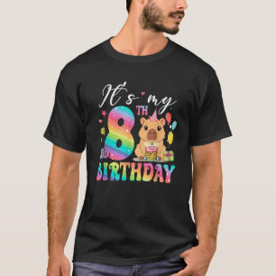 Its My 8th Birthday Capybara Rainbow Funny 8 Year T-Shirt