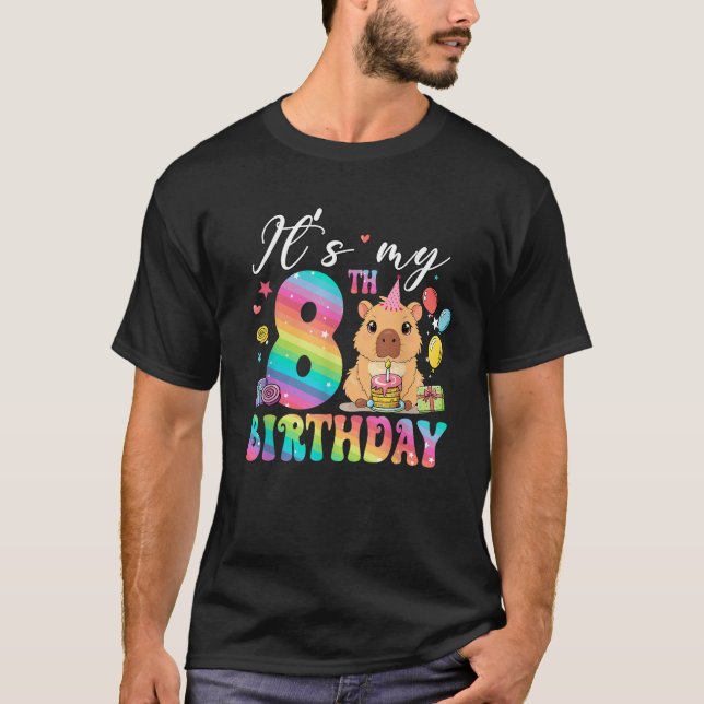 Its My 8th Birthday Capybara Rainbow Funny 8 Year  T-Shirt (Front)