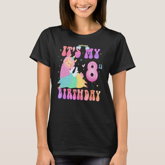 It's My 8th Birthday Cute Llamacorn Alpaca 8 Year  T-Shirt (Front)