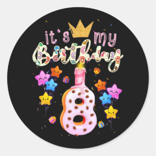 It's My 8th Birthday Doughnut Happy 8 Years Old Classic Round Sticker