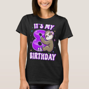 Its My 8th Birthday Eight Purple Sloth Girl Theme T-Shirt