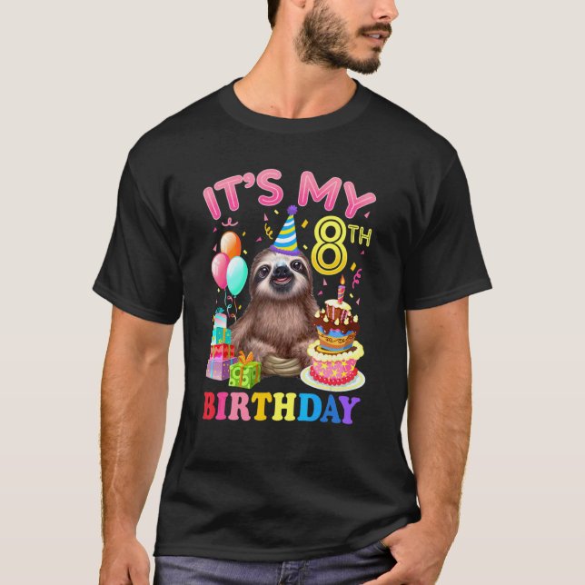 Its My 8th Birthday For Girls Sloth Birthday Costu T-Shirt (Front)