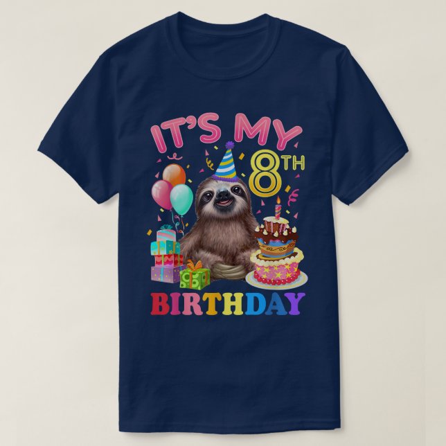 Its My 8th Birthday For Girls Sloth Birthday Costu T-Shirt (Design Front)