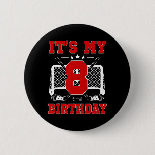 It's My 8th Birthday Girl Ice Hockey Theme 8 Year 6 Cm Round Badge