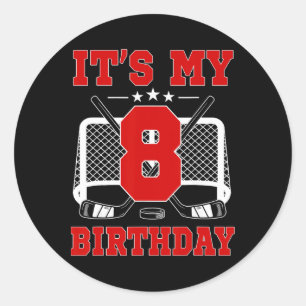 It's My 8th Birthday Girl Ice Hockey Theme 8 Year Classic Round Sticker