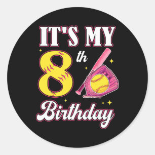 It's My 8th Birthday Softll Girl 8 Year Old Party Classic Round Sticker