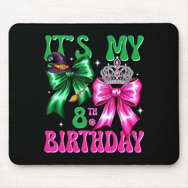 It's My 8th Birthday Witch Nk And Green Bow Croche Mouse Mat (Front)
