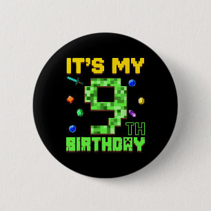It's My 9th Birthday 9 Year Old Boy Gamer Pixel Nu 6 Cm Round Badge