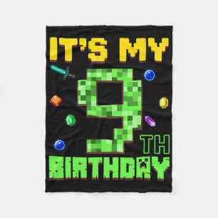 It's My 9th Birthday 9 Year Old Boy Gamer Pixel Nu Fleece Blanket
