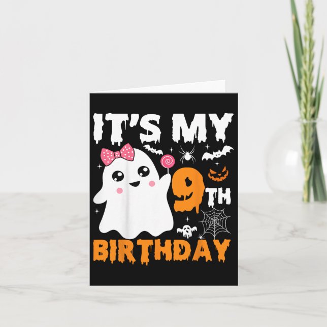 It's My 9th Birthday 9 Years Old Ghost Pumpkin Hal Card (Front)