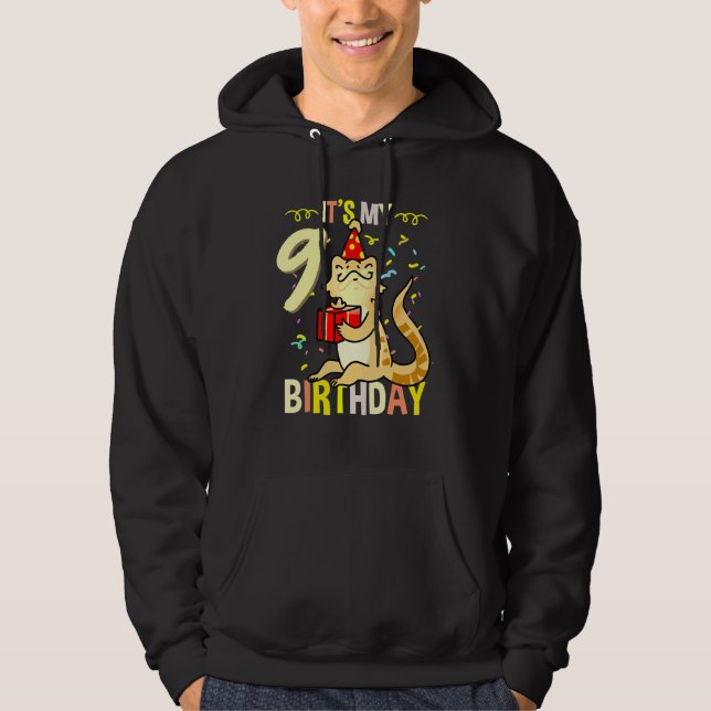 Its My 9th Birthday Bearded Dragon Lizard Hoodie (Front)
