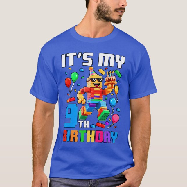 Its My 9th Birthday Building Brick 9 Years Old Boy T-Shirt (Front)