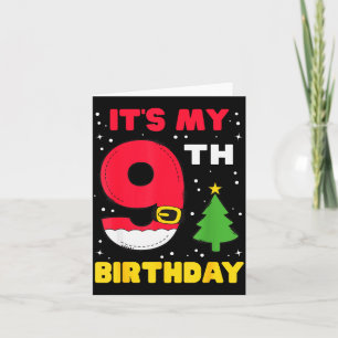 It's My 9th Birthday Christmas 9 Years Old Santa B Card