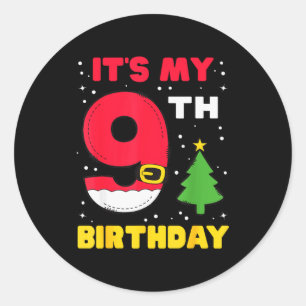 It's My 9th Birthday Christmas 9 Years Old Santa B Classic Round Sticker