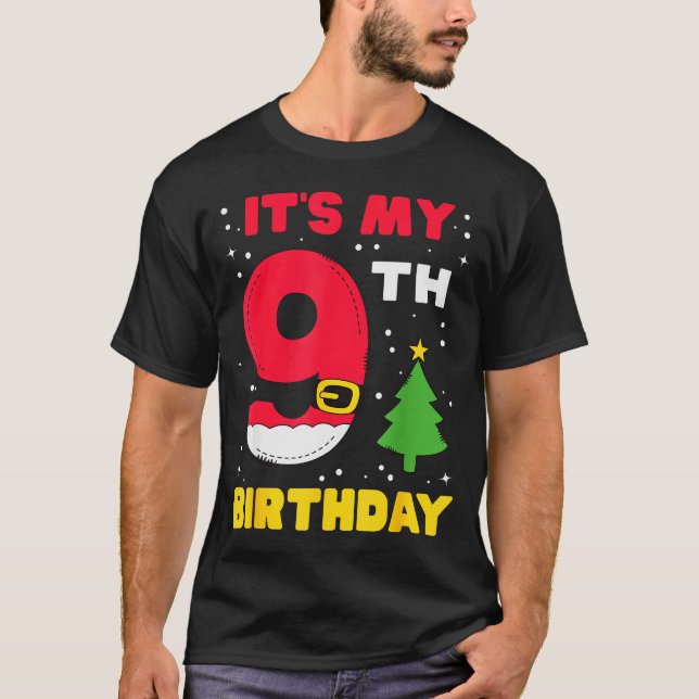 It's My 9th Birthday Christmas 9 Years Old Santa B T-Shirt (Front)