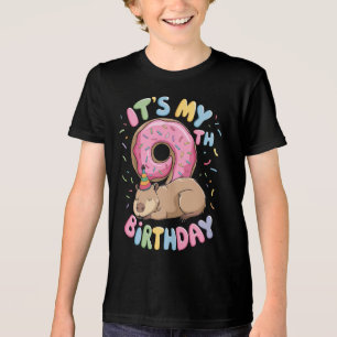 Its My 9th Birthday Donut Lover Cute Capybaras Kid Tri-Blend Shirt