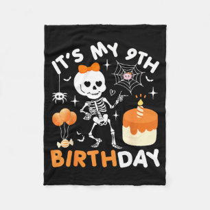 Its My 9th Birthday Funny Halloween Skeleton 9 Bir Fleece Blanket