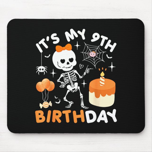 Its My 9th Birthday Funny Halloween Skeleton 9 Bir Mouse Mat (Front)