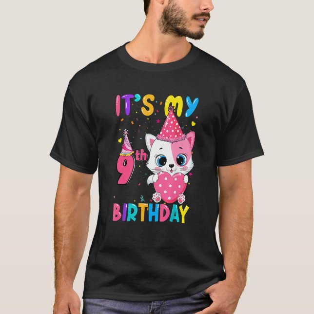 It's My 9th Birthday Girl  Cat Birthday 9 Years Ol T-Shirt (Front)