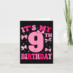 Its My 9th Birthday Girl Coquette Bow 9 Year Old P Card