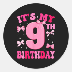 Its My 9th Birthday Girl Coquette Bow 9 Year Old P Classic Round Sticker