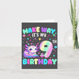 It's My 9th Birthday Girl Cute Axolotl 9 Year Old  Card