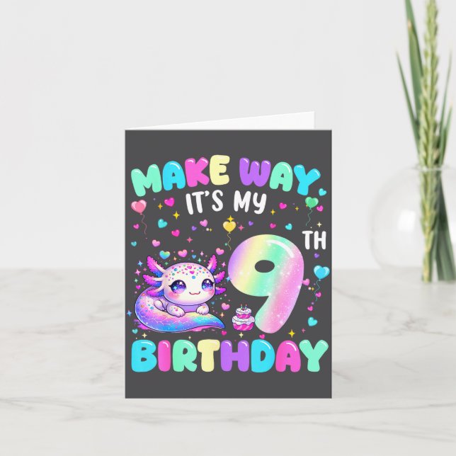 It's My 9th Birthday Girl Cute Axolotl 9 Year Old  Card (Front)