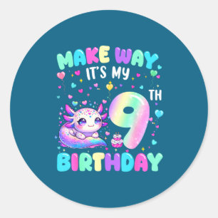It's My 9th Birthday Girl Cute Axolotl 9 Year Old Classic Round Sticker