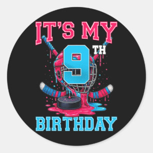 It's My 9th Birthday Hockey 9 Year Old Ice Cream D Classic Round Sticker