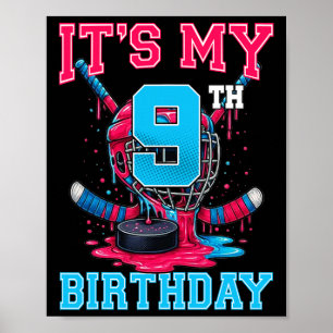 It's My 9th Birthday Hockey 9 Year Old Ice Cream D Poster