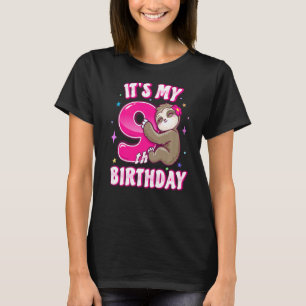 Its My 9th Birthday Nine Pink Sloth Girl Theme Kid T-Shirt