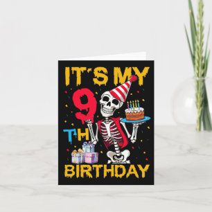It's My 9th Birthday Party Halloween Skeleton Birt Card