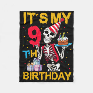 It's My 9th Birthday Party Halloween Skeleton Birt Fleece Blanket