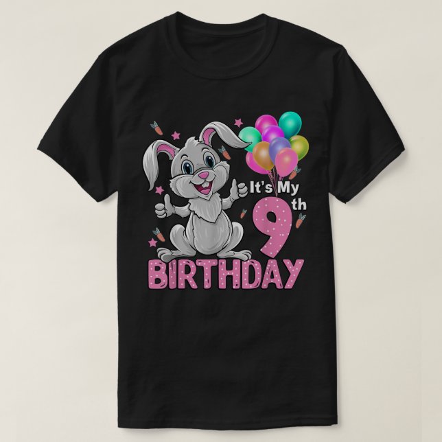 Its My 9th Birthday Rabbit 9th Birthday 9 Years Ol T-Shirt (Design Front)