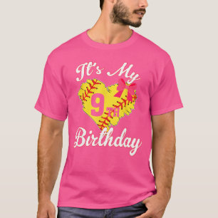 Its My 9th Birthday Softball Girl 9 Years Old fami T-Shirt