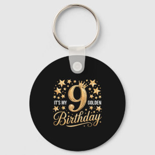 It's My 9th Golden Birthday 9 Year Old Bday Groovy Key Ring