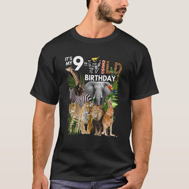 It's My 9th Wild Birthday Safari Animals Zoo Birth T-Shirt (Front)
