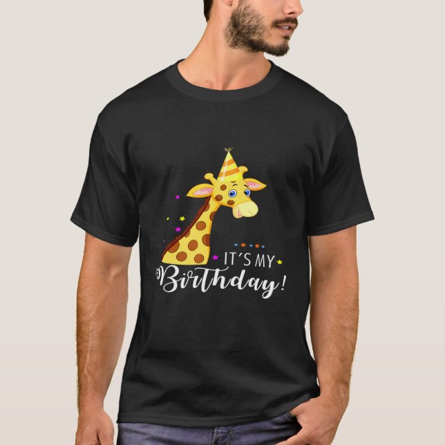 Its My Birthday  Adorable Giraffe In A Party Hat T-Shirt (Front)