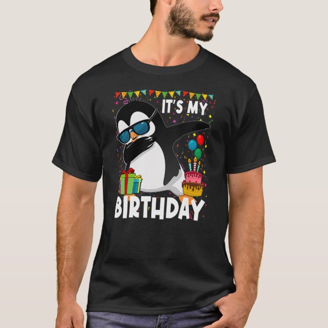 Its My Birthday Animal Kids Cake Funny Dabbing Pen T-Shirt (Front)