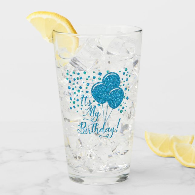 It's My Birthday! Aqua Faux Glitter Glass (Front Ice)