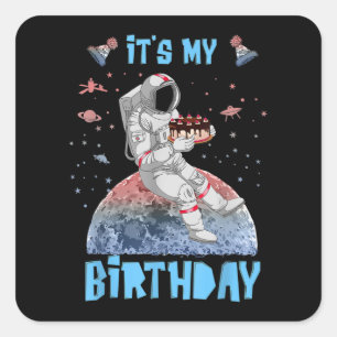 It's My Birthday Astronaut Youth Kids Outer Space  Square Sticker