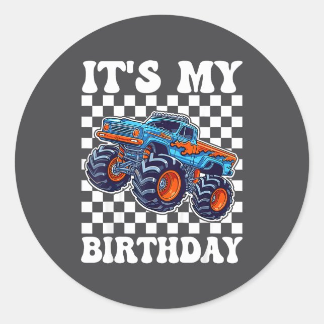 It's My Birthday Boy Monster Truck Bday Party Kids Classic Round Sticker (Front)