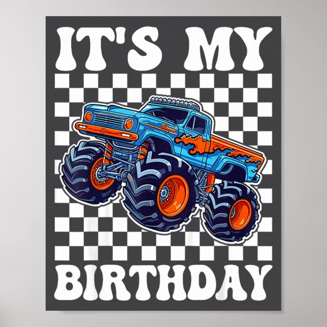 It's My Birthday Boy Monster Truck Bday Party Kids Poster (Front)