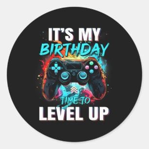 It's My Birthday Boy Time To Level Up Video Game B Classic Round Sticker