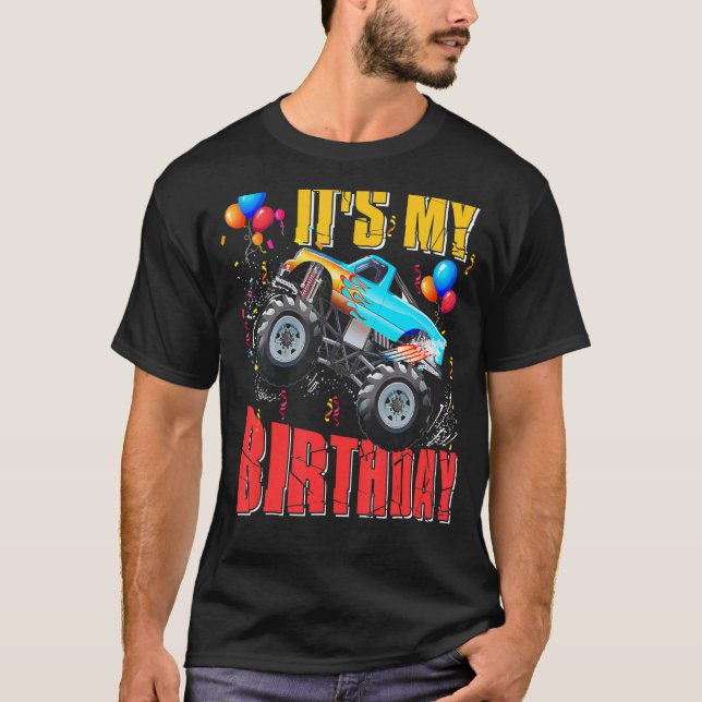 Its My Birthday Boys Monster Truck Car Matching Fa T-Shirt (Front)