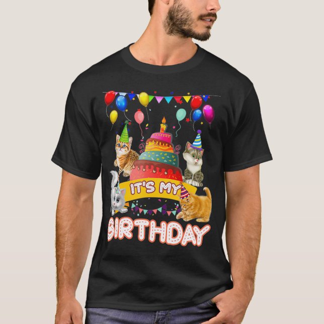 Its My Birthday Cat and Kitten Party Day Girls T-Shirt (Front)
