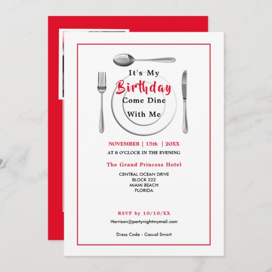 It S My Birthday Come Dine With Me Dinner Invitation Zazzle Co Uk