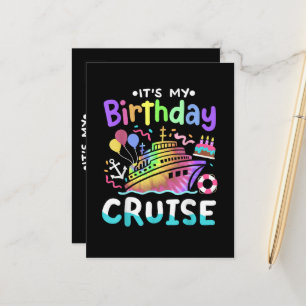 It's My Birthday Cruise Tie Dye Vacation Trip Announcement Postcard